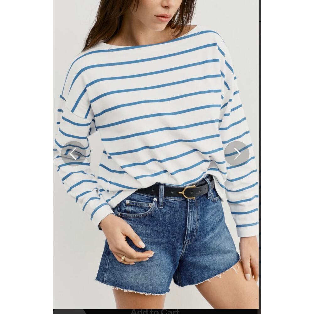 AYR Womens Navy White Stripe Divers Breton Dime Knit Tee Medium